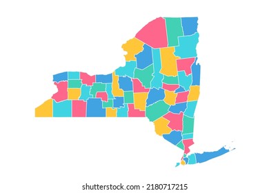 New York Map - USA, United States of America Map vector template with High detailed including blue, green, pink, and yellow outline color isolated on white background - Vector illustration eps 10