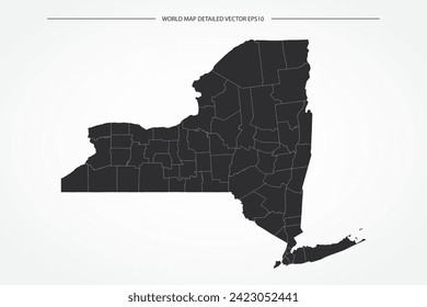 New York Map - USA, United States of America Map vector template with High detailed with black and white outline color isolated on white background - Vector illustration eps 10