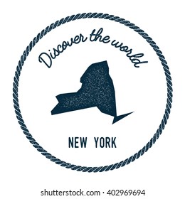 New York map in vintage discover the world rubber stamp. Hipster style nautical postage stamp, with round rope border. Vector illustration.