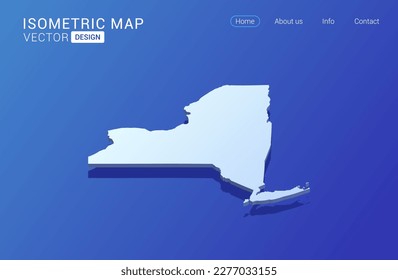 New York Karte weiß auf blauem Hintergrund mit isolierter 3D isometrischem Konzept, Vektorgrafik.