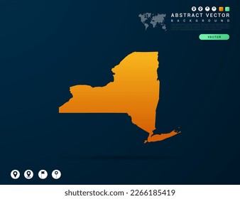 New York map of Yellow and orange gradient on dark background vector.