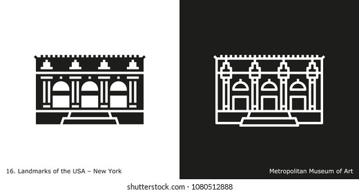 New York - Metropolitan Museum of Art. Famous American landmark icon in line and glyph style.