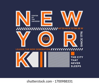 New York modern and stylish typography slogan. Colorful abstract design with the lines style. Vector for print tee shirt, typography, poster and other uses.