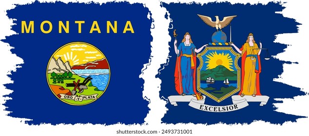 New York and Montana states grunge brush flags connection, vector