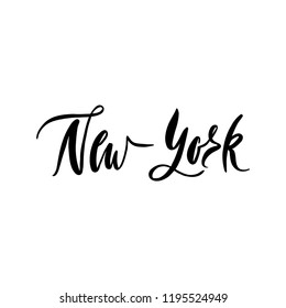 New York. The name of the city of USA. Hand drawn inscription. Vector illustration.