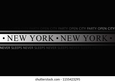New York never sleeps slogan isolated on black background. NY slogan for t shirt, banner, poster, label and placard