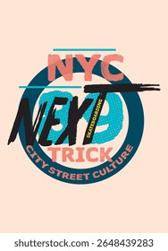novo york próximo skate truque, t-shirt design moda vetor