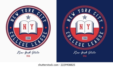 New York, NY college t-shirt design. Typography graphics for athletic tee shirt. Original sportswear print. Vector illustration.