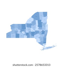 New York, NY - detailed political map of US state. Administrative map divided into counties. Blue map with county name labels. Vector illustration