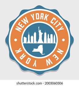 Sello de vectores de la ciudad de Badge de Nueva York, NY, EE.UU. Etiqueta de icono de diseño de marca de línea de esbozo de símbolo nacional. 