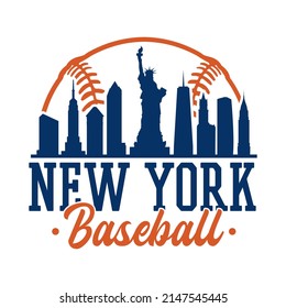 New York, NY, USA Baseball Skyline City Silhouette Vector. Softball Design Style Icon Symbols. Sport America Ball.