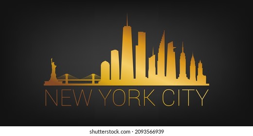 New York, NY, USA Gold Skyline City Silhouette Vector. Golden Design Luxury Style Symbol Symbole. Reisen und Tourismus Berühmte Gebäude.