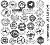 New York, NY, USA Set of Stamps. City Travel Marks. Made In Product. Design Seals Old Style Insignia.