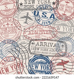 New York, NY, USA Set of Stamps. Travel Stamp. Made In Product. Design Seals Old Style Insignia.