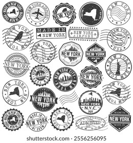 New York, NY, USA Set of Stamps. City Travel Marks. Made In Product. Design Seals Old Style Insignia.