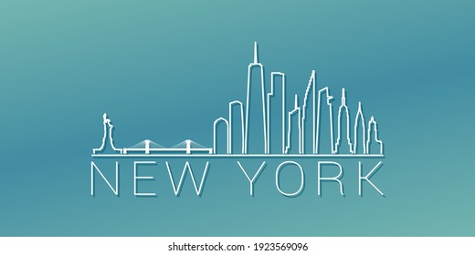 New York, NY, USA Skyline Linear Design. Flat City Illustration Minimal Clip Art. Background Gradient Travel Vector Icon.