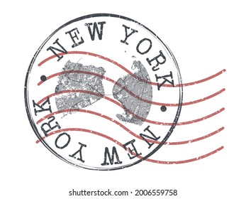 New York, NY, USA Stamp Map Postal. Silhouette Seal Roads and Streets. Passport Round Design. Vector Icon. Design Retro Travel National Symbol.