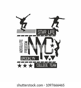 new york nyc college skateboarding graphic design vector art
