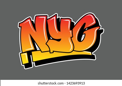 New York NYC Graffiti Decorative Lettering Vandal Street Art Free Wild Style On The Wall City Urban Illegal Action By Using Aerosol Spray Paint. Underground Hip Hop Vector Illustration Print T Shirt.