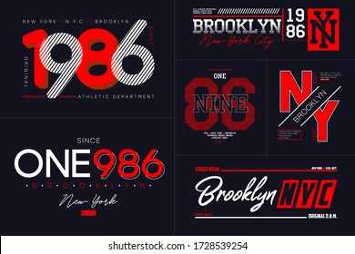 New York, NYC typography set for t-shirt. Brooklyn graphics for tee shirt. Collection of prints for apparel. Vector illustration.