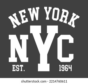 new york nyc typography varsity athletic vector sport shirt design