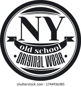 New York old school original wear black denim and apparel clothing label on white
