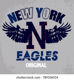 New York original print.Vintage apparel.Retro artwork and typography.New York eagles.