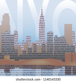 New York paper cut art pattern with lettering, newspaper page for tshirt and apparel graphics, poster, postcard and souvenir production.