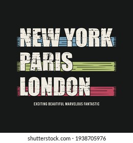 New york paris london typography t shirt design vector