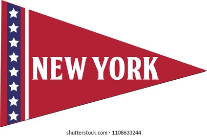 New York Pennant, State Flag, Flat Vector Red, White, Blue, Isolated Triangle