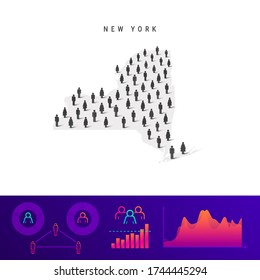 New York people map. Detailed vector silhouette. Mixed crowd of men and women icons. Population infographic elements. Vector illustration isolated on white.