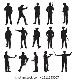 New York Police Set Of Fifteen Black Vector Silhouette Illustration