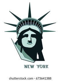 
New York. Portrait. Statue of Liberty. Independence Day. USA. 3d letters, Download banner, layout. 4th of July. Flute, font, crown. Green Text, Street Business. Green Illustration White Background
