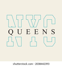 New York, Queens design for t-shirt. Stylish tee shirt print with line style colorful text. Typography graphics for apparel. Vector illustration.