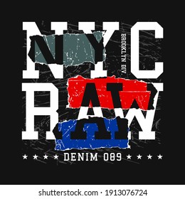 New York raw denim typography design united states for t shirt print men, vector
