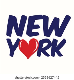  NUEVO YORK con CORAZÓN ROJO,, gráfico de eslogan para camiseta, Vector