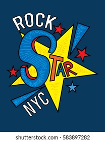new york rock star,t-shirt print poster vector illustration