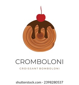 New York roll Or Cromboloni Vector Illustration with Chocolate cream and cherry topping 