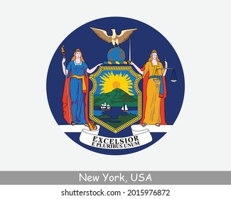New York Round Circle Flag. NY USA State Circular Button Banner Icon. New York United States of America State Flag. The Empire State EPS Vector