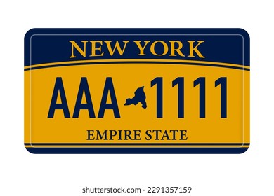 New York s Car number in the United States of America. Marking of car license plates. Realistic car registration plate. Vector illustration.