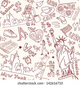 New York seamless doodles pattern