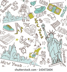 New York seamless doodles pattern