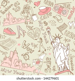 New York seamless doodles pattern