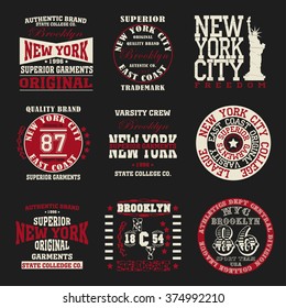 New york set typography, t-shirt graphics - vector