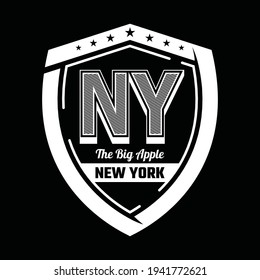 New York shield and typography design in vector illustration.Clothing,t shirt,apparel and other uses.