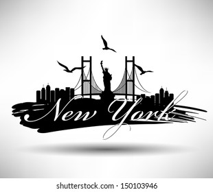 New York Silhouette with Brush Stain