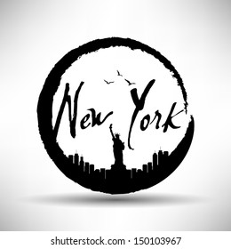 New York Silhouette with Circle Brush Stain