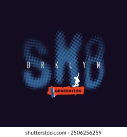 New York, skateboarding typography for t-shirt print. Athletic patch for tee graphic. T-shirt design. Vector
