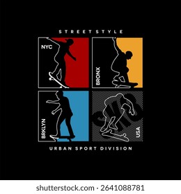 New York, skateboarding typography for t-shirt print. Athletic patch for tee graphic. T-shirt design. Vector 
