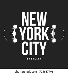 New York, skateboarding typography for t-shirt print. Athletic patch for tee graphic. T-shirt design. Vector